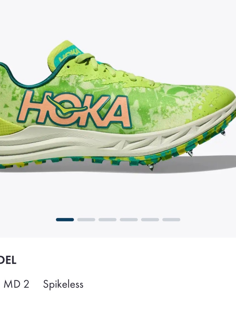 Hoka Neon Green Trail Spike Running Shoe with Coral Logo
